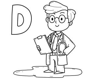 Doktor boyama sayfası,  coloring page, Doktor ile D Harfi, 