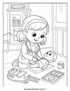 Doktor boyama sayfası – boyama etkinliği, çocuk aktivitesi