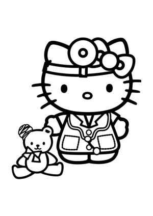 Doktor boyama sayfası,  coloring page, Oyuncak Ayı ile Hello Kitty Doktor, 