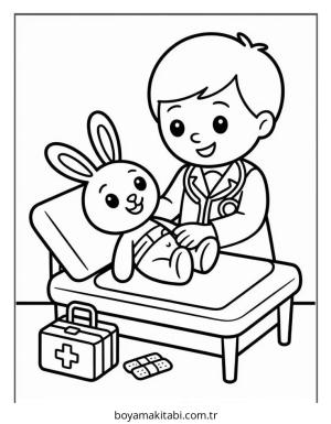 Doktor boyama sayfası – PDF indir, sevimli karakter