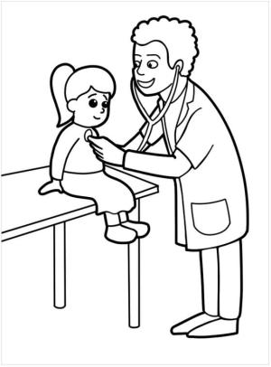 Doktor boyama sayfası,  coloring page, Erkek Doktor kız Bebek Muayene, 