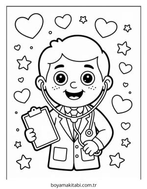 Doktor boyama sayfası – çocuklar için, çizgi film temalı