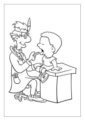 Doktor boyama sayfası,  coloring page, Doktor çocuğun Dilini Inceliyor, 