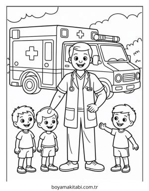 Doktor boyama sayfası – boyama etkinliği, çocuk aktivitesi