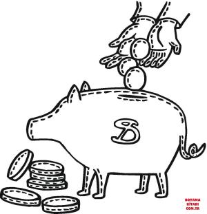 Domuz boyama sayfası, Pig coloring page, , pig penny deposit into a piggy bank 