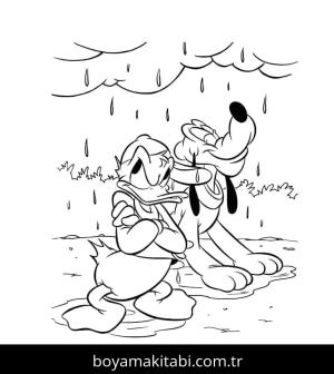 Donald Duck boyama sayfası – renkli çizimler, okul öncesi