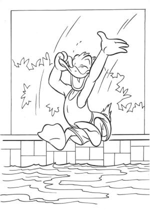 Donald Duck boyama sayfası,  coloring page, Donald Havuza Atlama, 