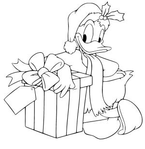 Donald Duck boyama sayfası,  coloring page, Donald Duck ve Noel Hediyesi, 