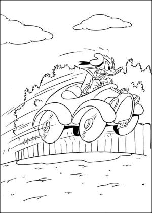 Donald Duck boyama sayfası,  coloring page, Donald Sürüş Arabası, 