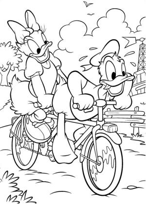 Donald Duck boyama sayfası,  coloring page, Donald ve Daisy Bisiklet Üzerinde, 