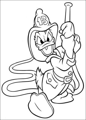 Donald Duck boyama sayfası,  coloring page, İtfaiyeci Donald Ördek, 