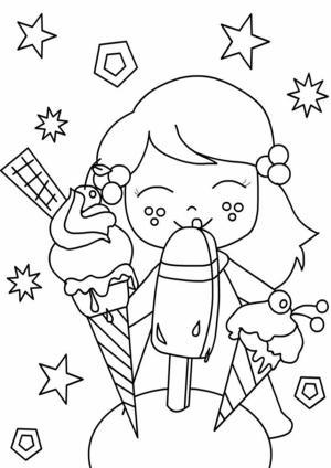 Dondurma boyama sayfası,  coloring page, Kız Dondurma Yiyor, 