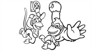 Donkey Kong boyama sayfası,  coloring page, Diddy Kong ve Eşek Kong Atlama, 