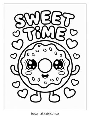 Donut boyama sayfası – çocuklar için, çizgi film temalı