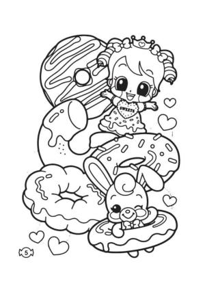 Donut boyama sayfası,  coloring page, çerçeveli, basit, şirin