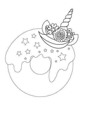 Donut boyama sayfası,  coloring page, ince çizgili, canlı, komik