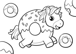 Donut boyama sayfası,  coloring page, Çörek ile Unicorn Çörek, 