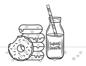 Donut boyama sayfası,  coloring page, Donuts ve Suyu, 