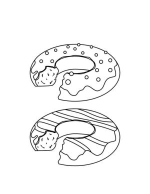 Donut boyama sayfası,  coloring page, İki Yarım ısırılmış Donut, 