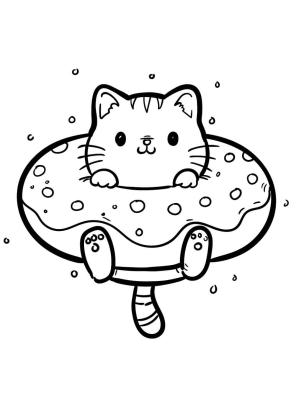 Donut boyama sayfası,  coloring page, Yavru Kedi çörek Içindeki bir Tüpe Sürünüyor, 