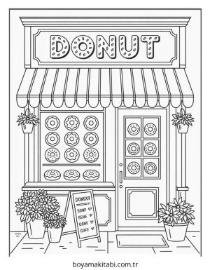 Donut boyama sayfası – keyifli zaman, renkli çizimler