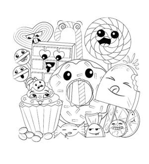 Donut boyama sayfası,  coloring page, Sevimli Donut ve Yiyecekler, 