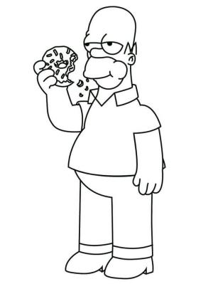 Donut boyama sayfası,  coloring page, Donut ile Homer Simpson, 