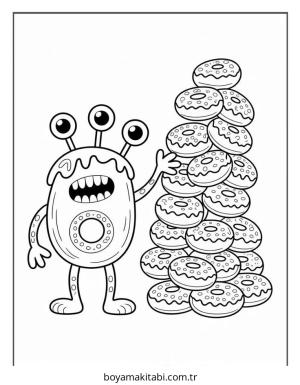 Donut boyama sayfası – el becerilerini geliştirir, boyama çalışması