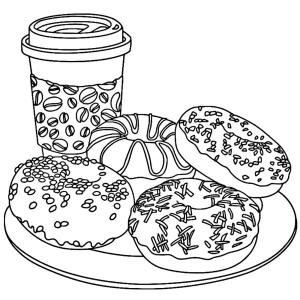 Donut boyama sayfası,  coloring page, Temel Kahve ve Donut Tabağı, 