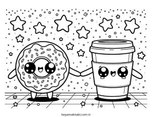 Donut boyama sayfası – eğlenceli etkinlik, el becerilerini geliştirir