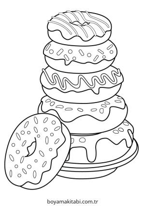 Donut boyama sayfası – renkli çizimler, okul öncesi