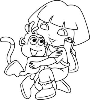 Dora boyama sayfası,  coloring page, Dora Maymunu Kucaklıyor, 