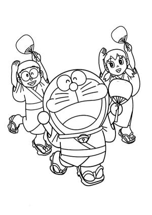 Doraemon boyama sayfası,  coloring page, Yukata Giyen Doraemon, 