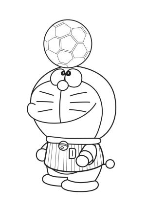 Doraemon boyama sayfası,  coloring page, Doraemon Futbol Oynuyor, 