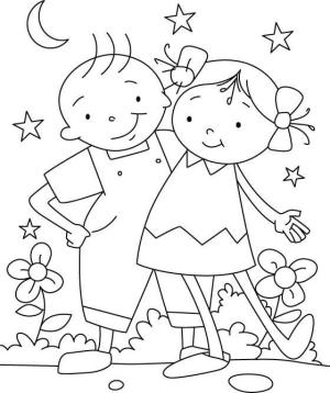 Dostluk boyama sayfası,  coloring page, Iki Arkadaş Sarılma, 