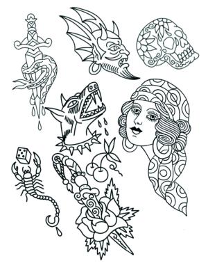 Dövme boyama sayfası,  coloring page, çerçeveli, yuvarlak hatlı, kreatif