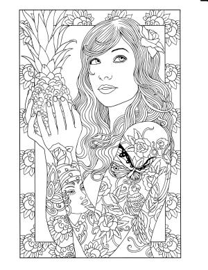 Dövme boyama sayfası, coloring page, Güzel Kız ile Dövme,