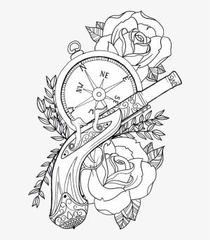 Dövme boyama sayfası, coloring page, Gül Ve Tabanca Dövmesi,