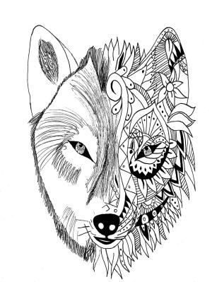 Dövme boyama sayfası, coloring page, Kurt Kafası Dövmesi,