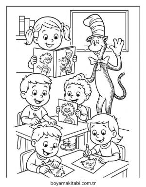 Dr Seuss boyama sayfası – çocuk aktivitesi, PDF indir