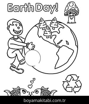 Dünya Günü boyama sayfası – çizgi film temalı, basit çizim