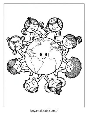 Dünya boyama sayfası – sanatsal çalışma, çocuklar için