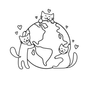 Dünya boyama sayfası,  coloring page, Dünya ile üç Kedi, 