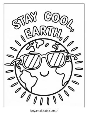 Dünya boyama sayfası – PDF indir, sevimli karakter