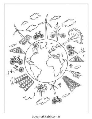 Dünya boyama sayfası – sevimli karakter, sanatsal çalışma