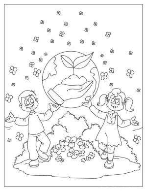 Dünya boyama sayfası,  coloring page, Dünya ile iki çocuk, 