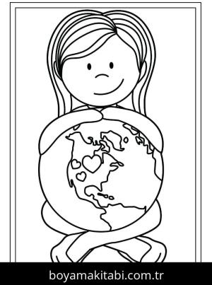 Dünya boyama sayfası – sevimli karakter, sanatsal çalışma