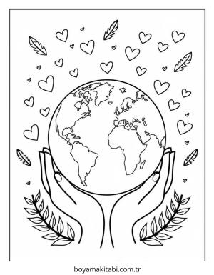 Dünya boyama sayfası – renkli çizimler, okul öncesi