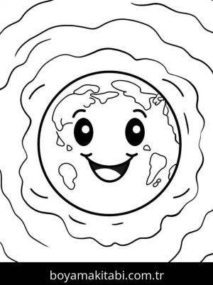 Dünya boyama sayfası – çizgi film temalı, basit çizim