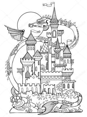 Ejderha boyama sayfası, Dragon coloring page, Ejderha ile Kale, 